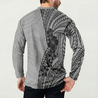 Black Gray Polynesia Tropical Flowers Button Sweatshirt LT14 - Polynesian Pride