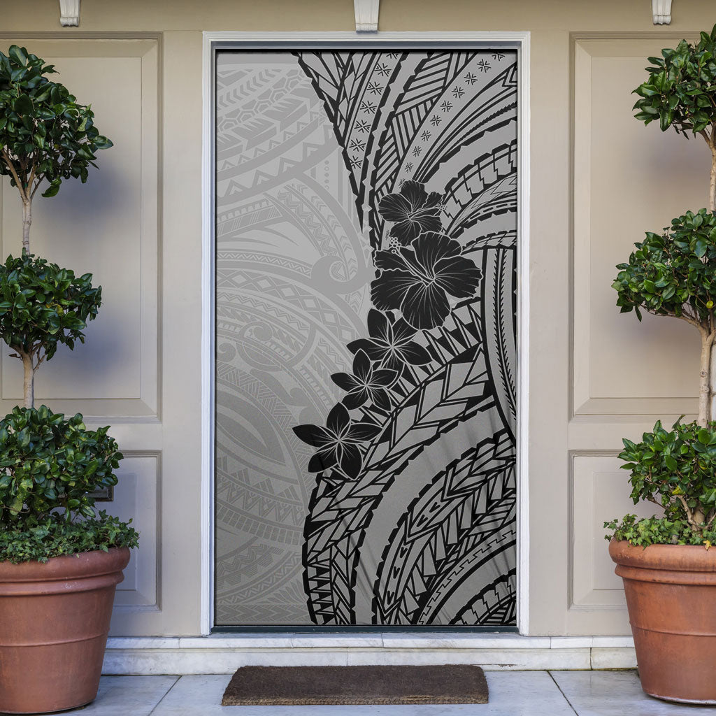 Black Gray Polynesia Tropical Flowers Door Cover LT14 Gray - Polynesian Pride