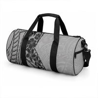 Black Gray Polynesia Tropical Flowers Duffle Bag