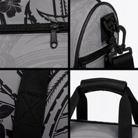 Black Gray Polynesia Tropical Flowers Duffle Bag
