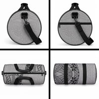 Black Gray Polynesia Tropical Flowers Duffle Bag