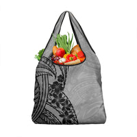Black Gray Polynesia Tropical Flowers Grocery Bag LT14 1-pack One Size Gray - Polynesian Pride