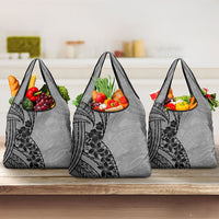 Black Gray Polynesia Tropical Flowers Grocery Bag LT14 3-pack One Size Gray - Polynesian Pride