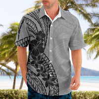 Black Gray Polynesia Tropical Flowers Hawaiian Shirt