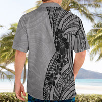 Black Gray Polynesia Tropical Flowers Hawaiian Shirt