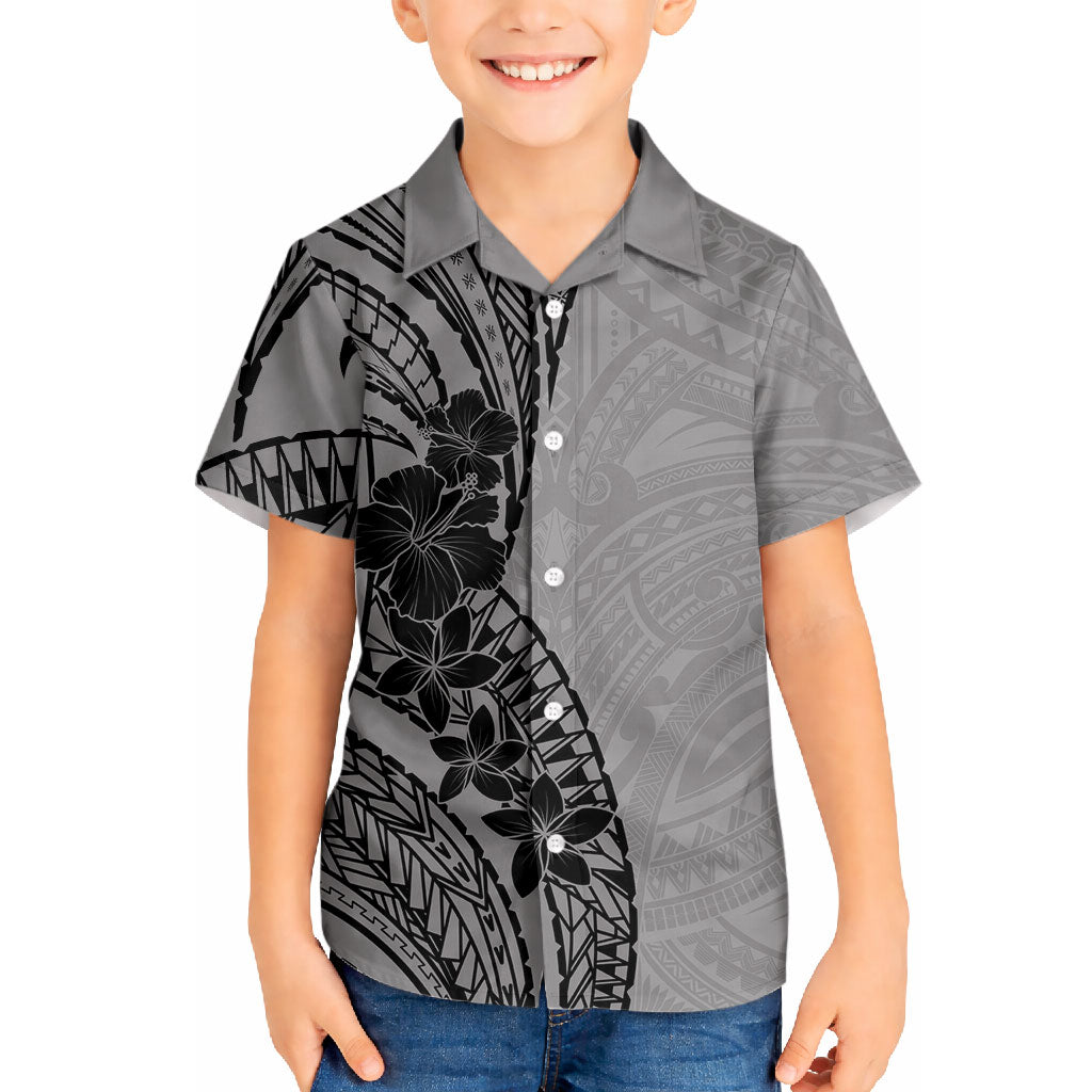 Black Gray Polynesia Tropical Flowers Hawaiian Shirt