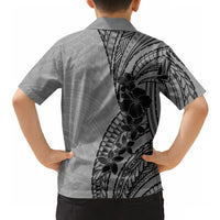 Black Gray Polynesia Tropical Flowers Hawaiian Shirt