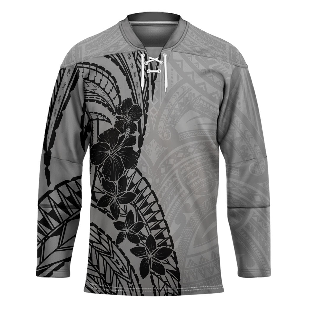 Black Gray Polynesia Tropical Flowers Hockey Jersey LT14 Unisex Gray - Polynesian Pride