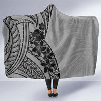 Black Gray Polynesia Tropical Flowers Hooded Blanket