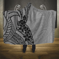 Black Gray Polynesia Tropical Flowers Hooded Blanket