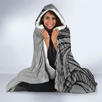 Black Gray Polynesia Tropical Flowers Hooded Blanket