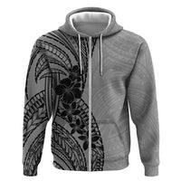 Black Gray Polynesia Tropical Flowers Hoodie
