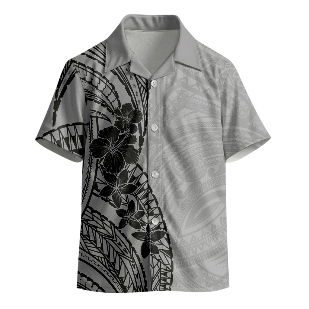 Black Gray Polynesia Tropical Flowers Kid Hawaiian Shirt LT14 - Polynesian Pride