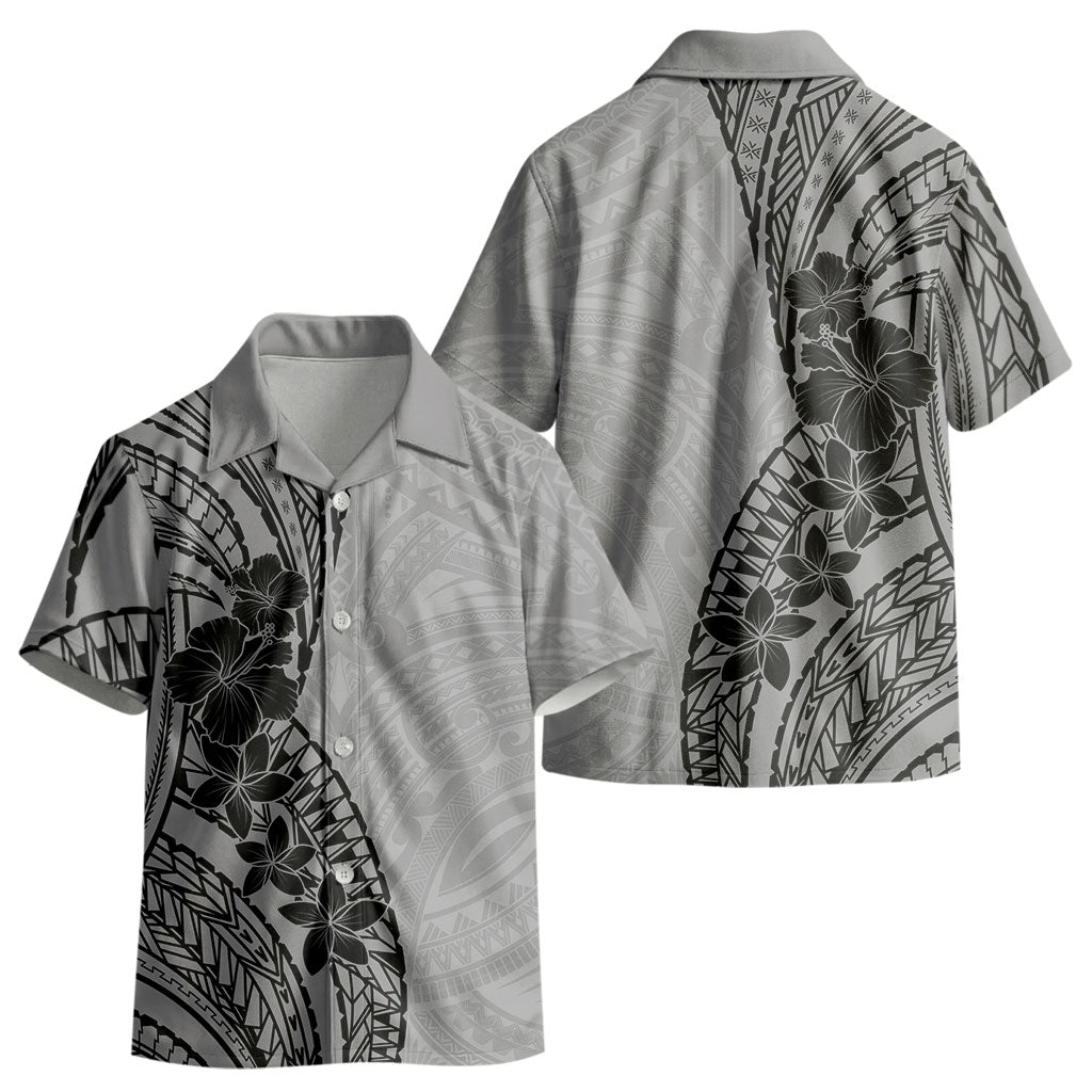 Black Gray Polynesia Tropical Flowers Kid Hawaiian Shirt LT14 - Polynesian Pride