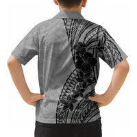 Black Gray Polynesia Tropical Flowers Kid Hawaiian Shirt LT14 - Polynesian Pride