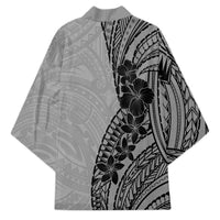 Black Gray Polynesia Tropical Flowers Kimono