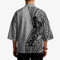 Black Gray Polynesia Tropical Flowers Kimono