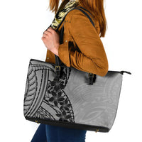 Black Gray Polynesia Tropical Flowers Leather Tote Bag LT14 Gray - Polynesian Pride
