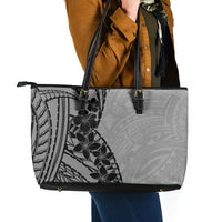Black Gray Polynesia Tropical Flowers Leather Tote Bag LT14 - Polynesian Pride