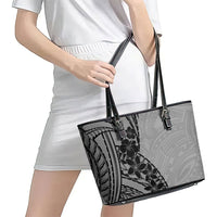 Black Gray Polynesia Tropical Flowers Leather Tote Bag LT14 - Polynesian Pride