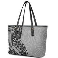 Black Gray Polynesia Tropical Flowers Leather Tote Bag LT14 - Polynesian Pride