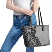 Black Gray Polynesia Tropical Flowers Leather Tote Bag LT14 - Polynesian Pride