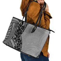 Black Gray Polynesia Tropical Flowers Leather Tote Bag LT14 - Polynesian Pride