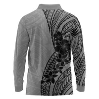 Black Gray Polynesia Tropical Flowers Long Sleeve Polo Shirt