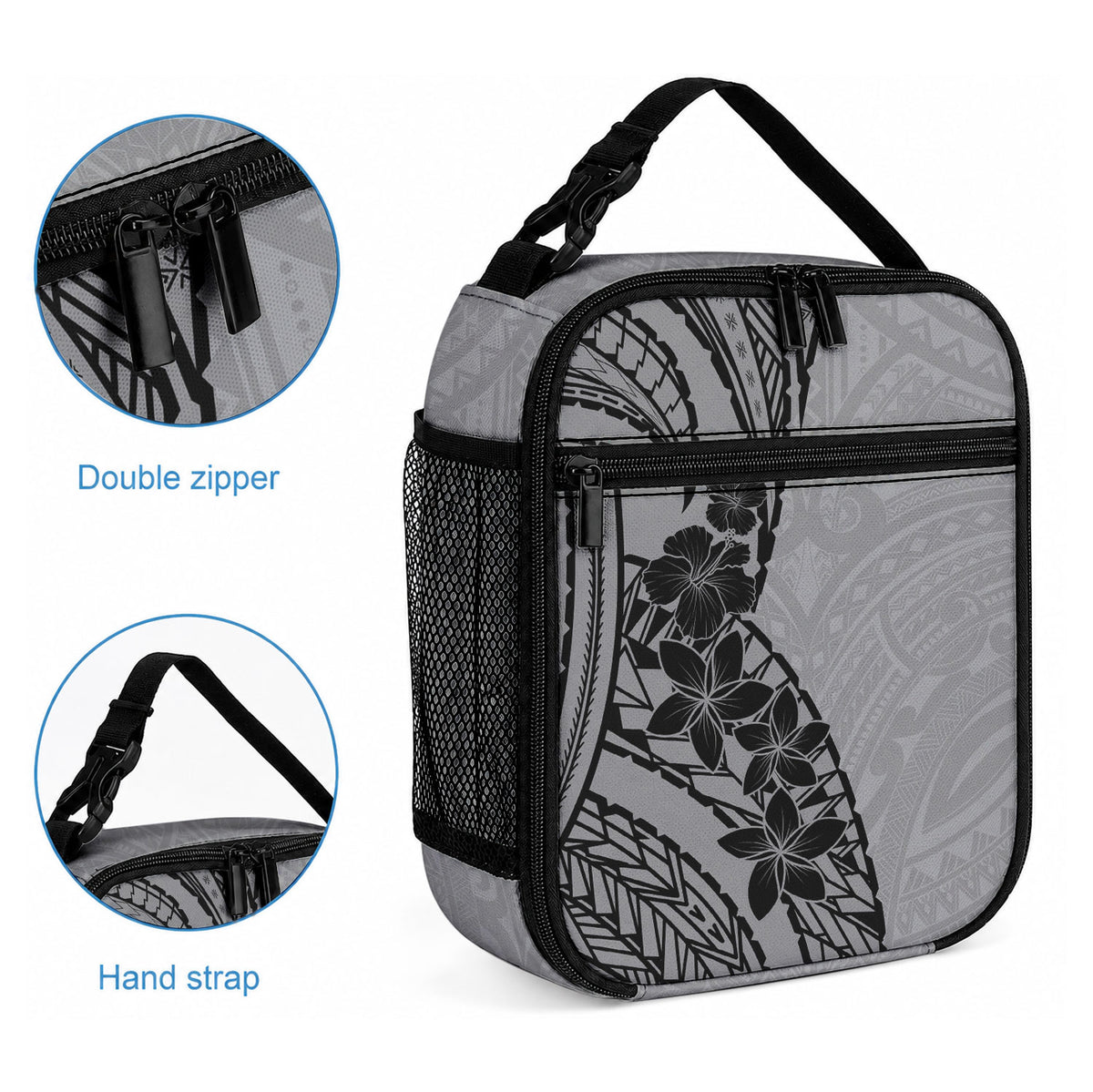Black Gray Polynesia Tropical Flowers Lunch Bag LT14 - Polynesian Pride