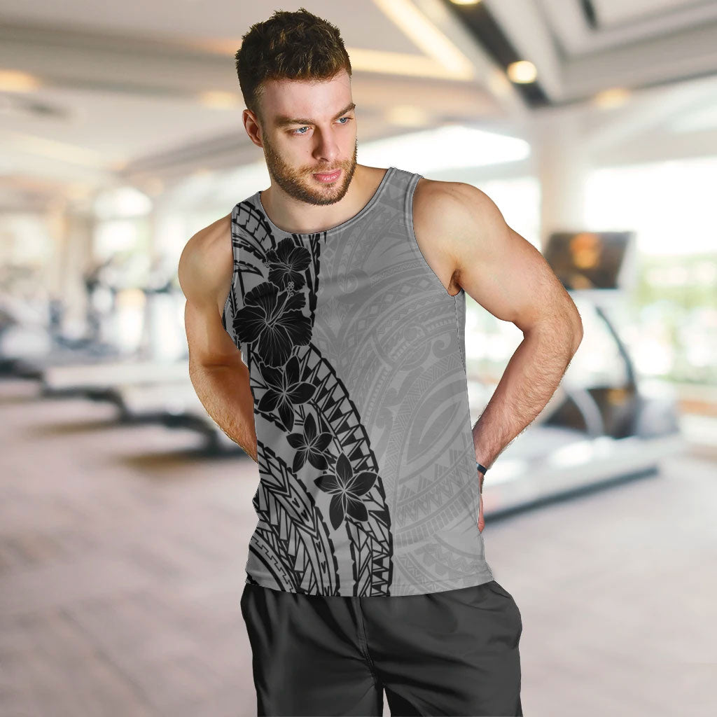 Black Gray Polynesia Tropical Flowers Men Tank Top LT14 Gray - Polynesian Pride