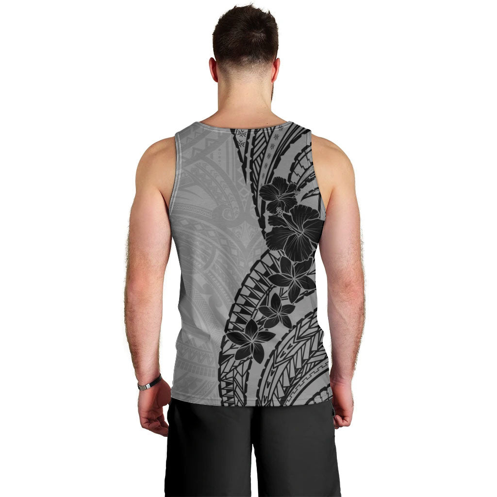 Black Gray Polynesia Tropical Flowers Men Tank Top LT14 - Polynesian Pride