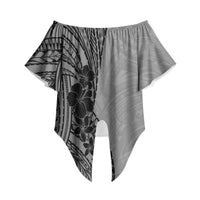 Black Gray Polynesia Tropical Flowers Off Shoulder Wrap Waist Top LT14 - Polynesian Pride