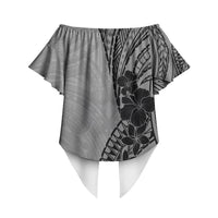Black Gray Polynesia Tropical Flowers Off Shoulder Wrap Waist Top LT14 - Polynesian Pride