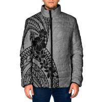 Black Gray Polynesia Tropical Flowers Padded Jacket
