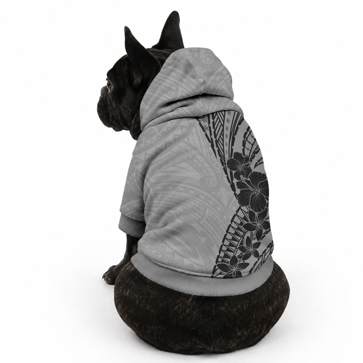 Black Gray Polynesia Tropical Flowers Pet Hoodie LT14 - Polynesian Pride