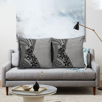 Black Gray Polynesia Tropical Flowers Pillow Cover