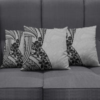 Black Gray Polynesia Tropical Flowers Pillow Cover