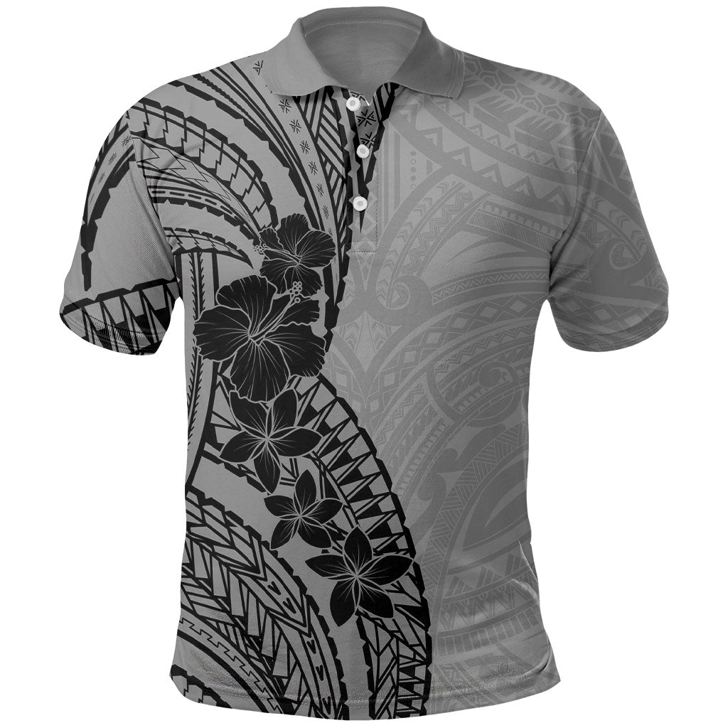 Black Gray Polynesia Tropical Flowers Polo Shirt LT14 Gray - Polynesian Pride