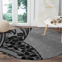 Black Gray Polynesia Tropical Flowers Round Carpet LT14 - Polynesian Pride