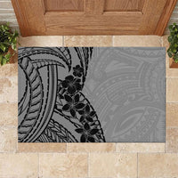 Black Gray Polynesia Tropical Flowers Rubber Doormat