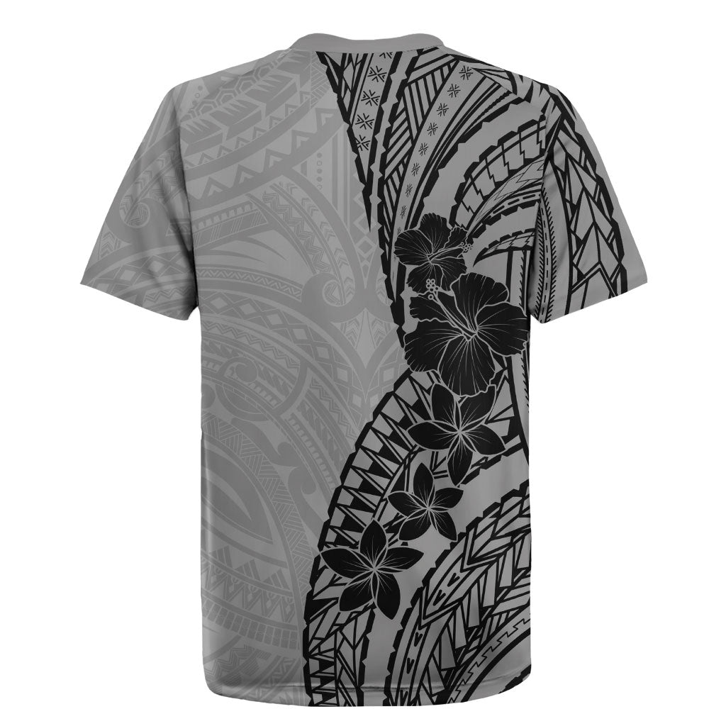 Black Gray Polynesia Tropical Flowers Rugby Jersey LT14 - Polynesian Pride