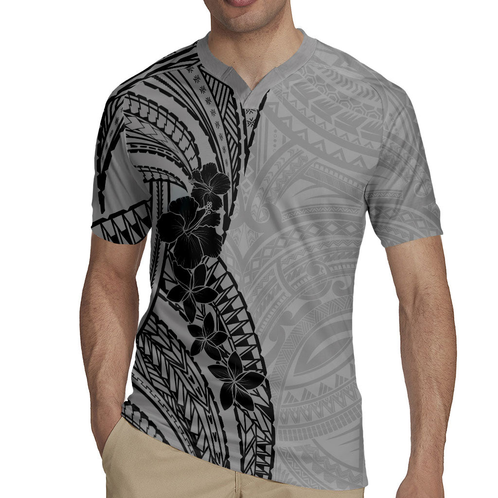 Black Gray Polynesia Tropical Flowers Rugby Jersey LT14 - Polynesian Pride