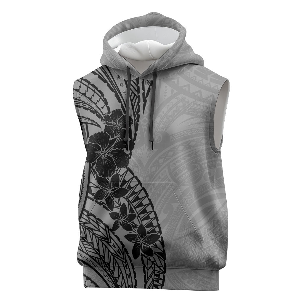 Black Gray Polynesia Tropical Flowers Sleeveless Hoodie LT14 Gray - Polynesian Pride