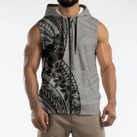 Black Gray Polynesia Tropical Flowers Sleeveless Zip Hoodie LT14 - Polynesian Pride