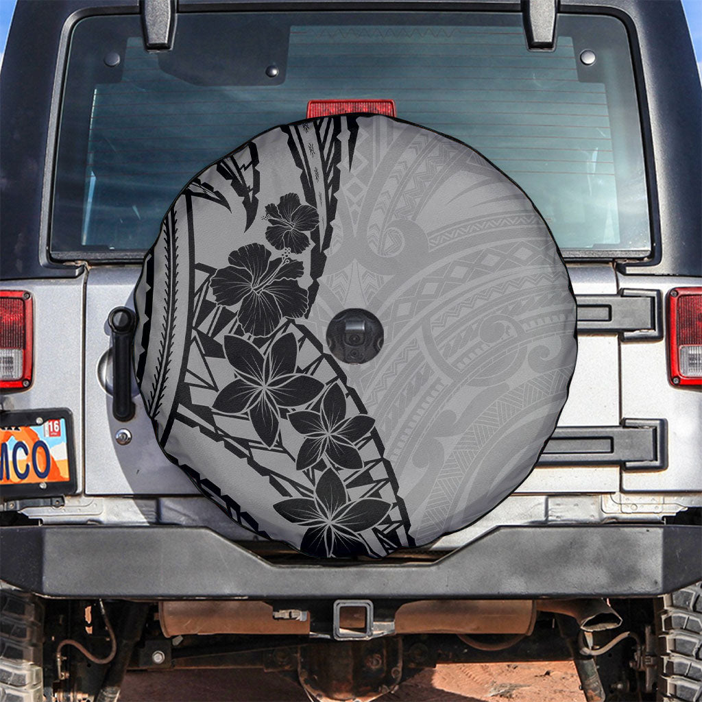 Black Gray Polynesia Tropical Flowers Spare Tire Cover LT14 Gray - Polynesian Pride