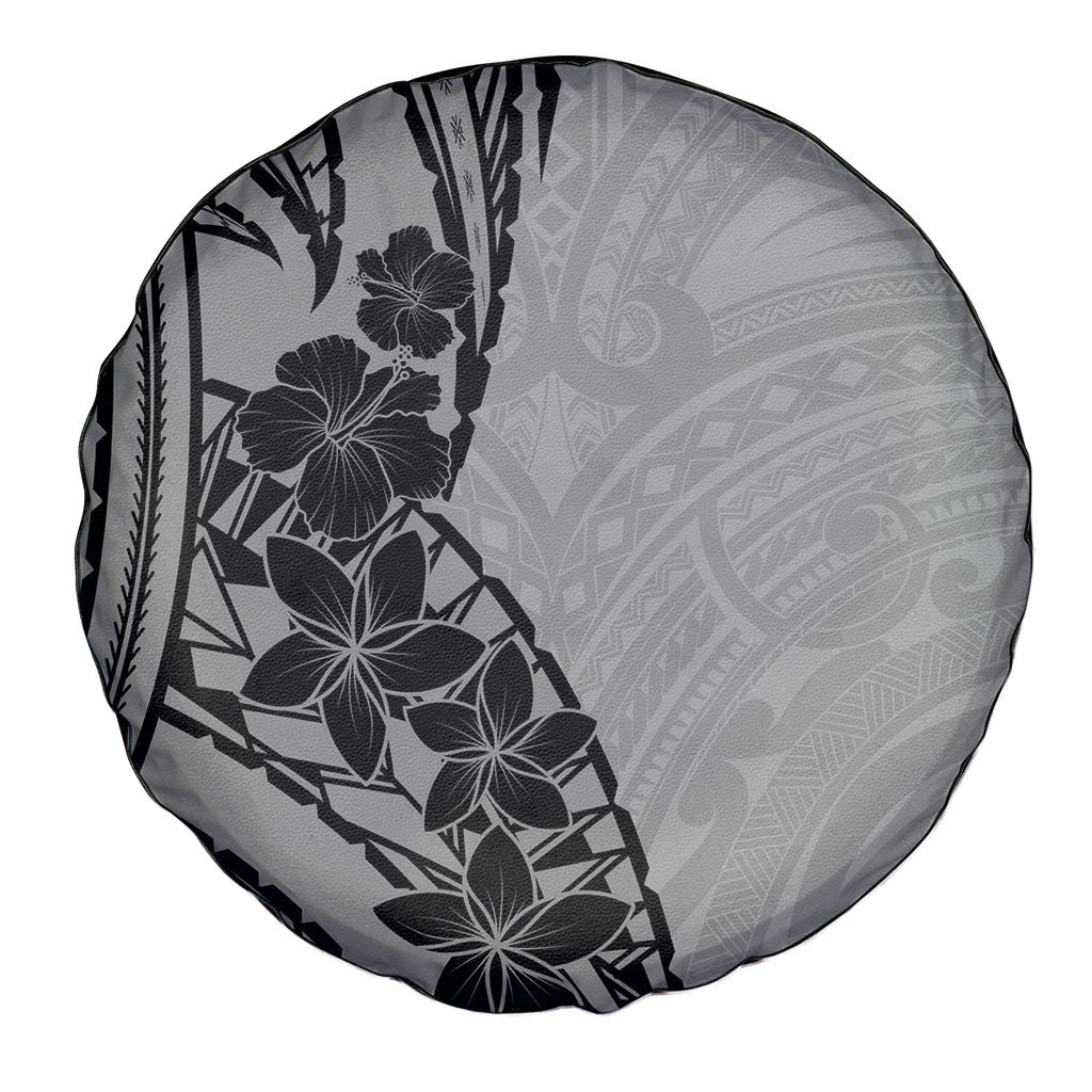 Black Gray Polynesia Tropical Flowers Spare Tire Cover LT14 - Polynesian Pride
