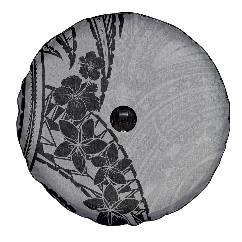 Black Gray Polynesia Tropical Flowers Spare Tire Cover LT14 - Polynesian Pride