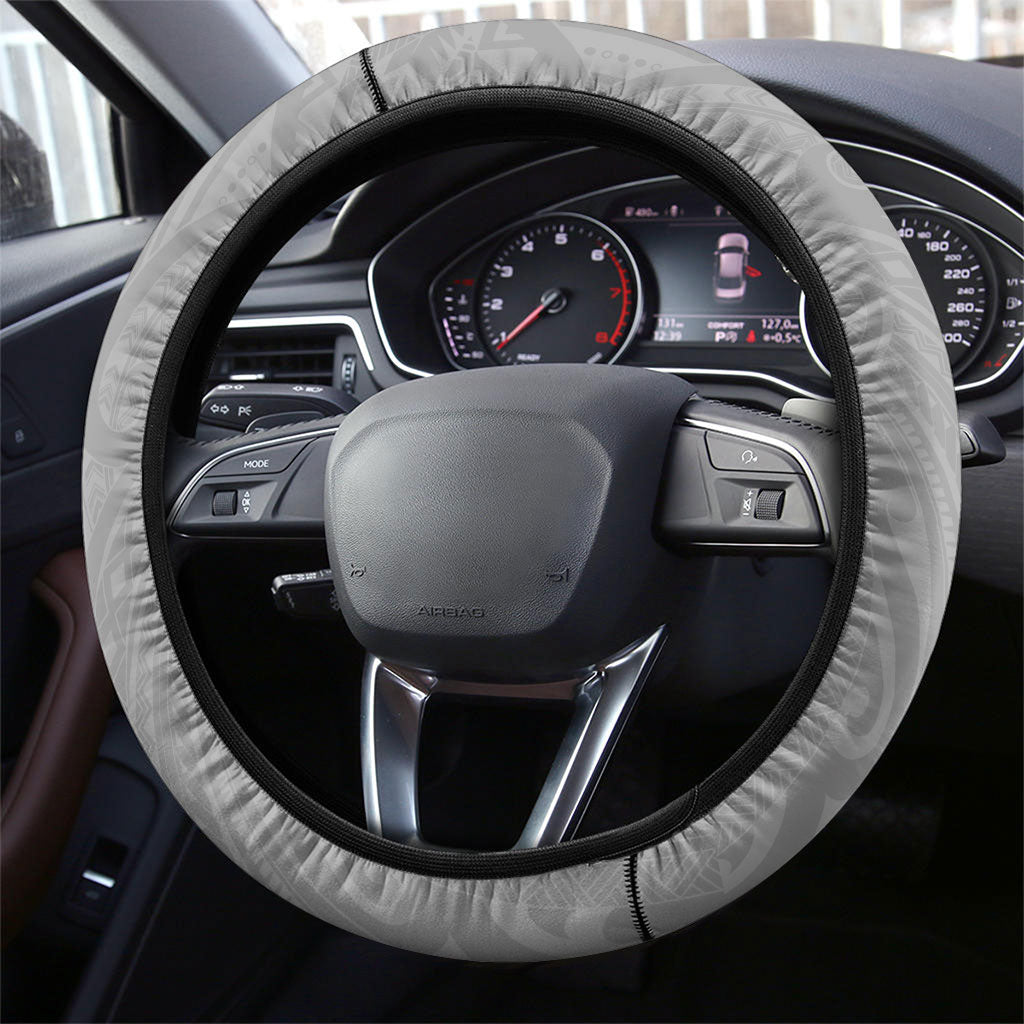 Black Gray Polynesia Tropical Flowers Steering Wheel Cover