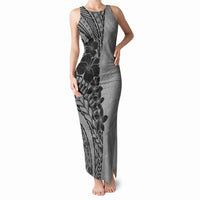 Black Gray Polynesia Tropical Flowers Tank Maxi Dress