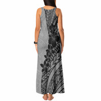 Black Gray Polynesia Tropical Flowers Tank Maxi Dress